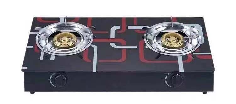 Hot brand Tempered Glass with Red Flower double Burner Gas Cooker(MOQ 500)
