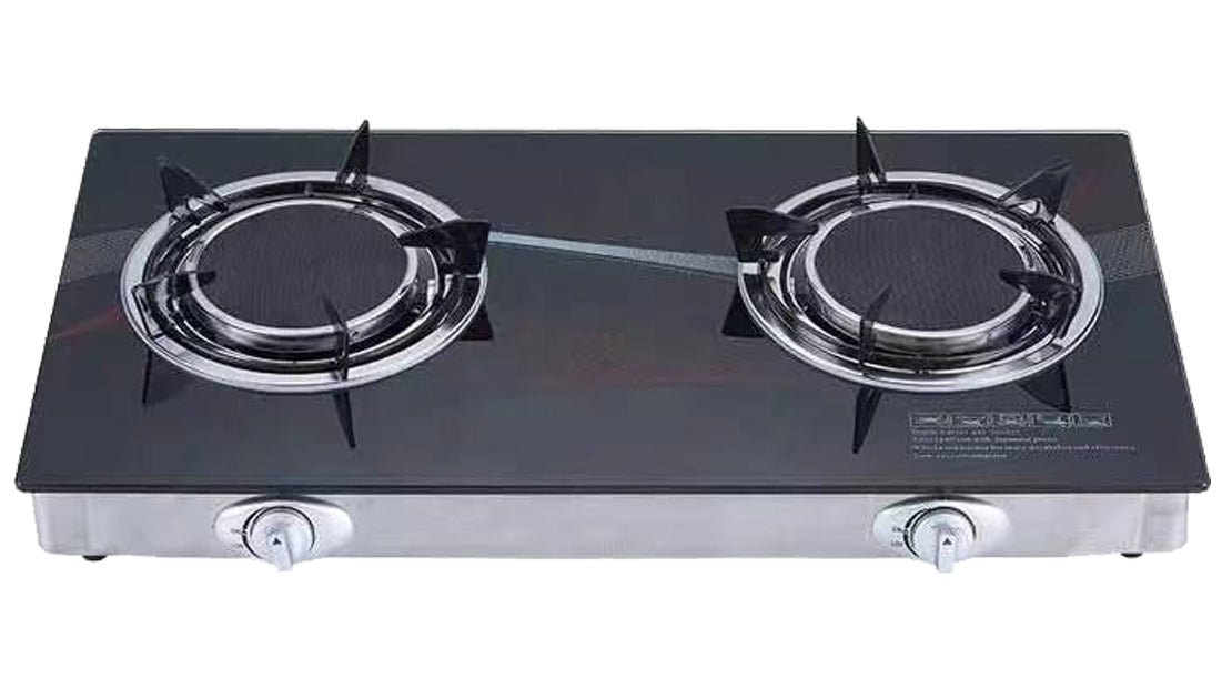 Hot sale blue printing glass top 2 double oven black burner liners gas stove accessories for cylinders